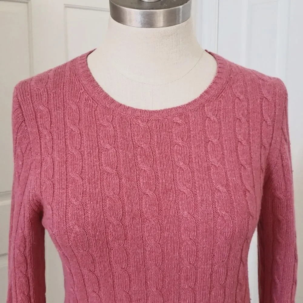 J.Crew Merino Wool Cashmere Angora Cableknit Sweater | Heather Red Pink | Size S